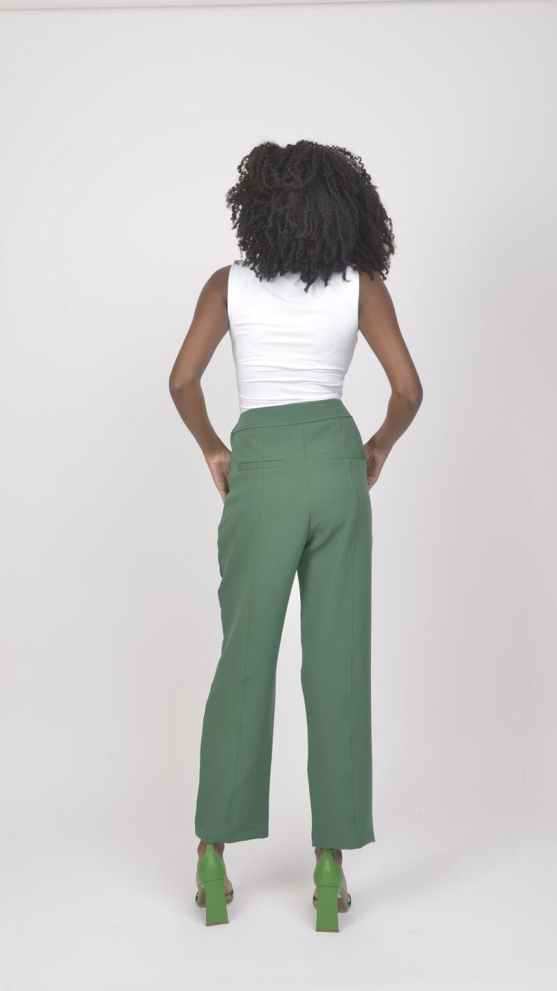 Imagem de Calça Verde Reta de Alfaiataria com Cintura Alta e Vinco Frontal - Estilo Sofisticado e Versátil para Todos os Momentos